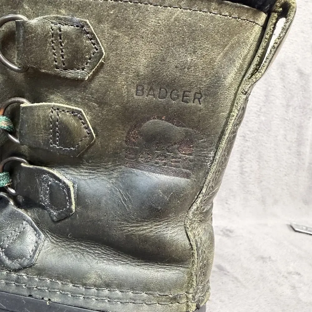 Sorel Badger Winter Boots Womens 7 Olive Leather Waterproof Snow Boots Canada